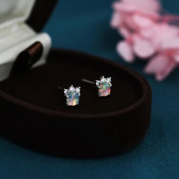 Tiny Opal With Cz Stud Earrings In Sterling Silver, 5 of 11