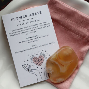 Flower Agate Smoothstone With Pouch | Crystal Gift, 2 of 8