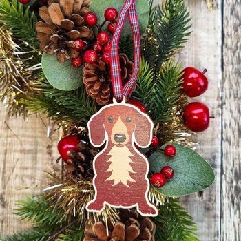Dachshund Hanging Wooden Christmas Decoration, 5 of 7