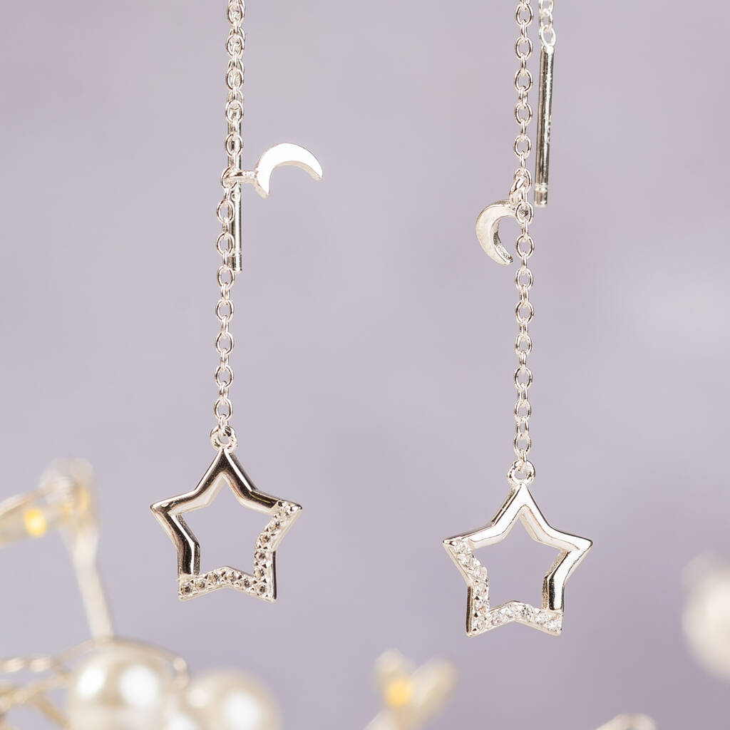 Sterling Silver Star Pull Through Earrings By Home & Glory