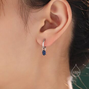Oval Sapphire Blue Cz Huggie Hoop In Sterling Silver, 2 of 12