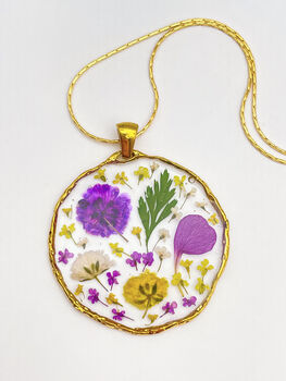 Medium Necklace With Violets, Purple And Yellow Flowers, 7 of 12