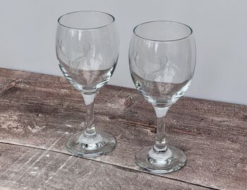 Set Of Two Stag Design Etched Wine Glasses, 3 of 4