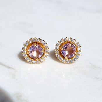 Lavender Amethyst Stud Earrings With Removable Halo, 6 of 9