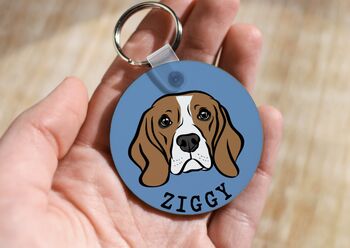 Beagle Personalised Dog Face Portrait Keychain, 2 of 6
