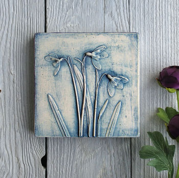 Snowdrops Plaster Cast Plaque Mounted On Wood, 10 of 12