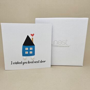 Boxed 'Next Door' Heart Stud Earrings Card, 2 of 3