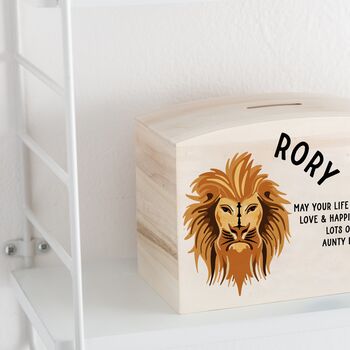 Personalised Wooden Lion Face Money Pot Piggy Bank, 3 of 5