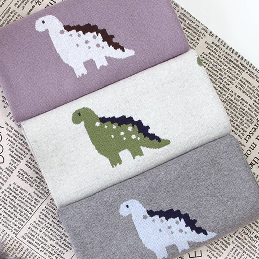 Dinosaur Knitted Cotton Baby Blanket By Hayley & Co