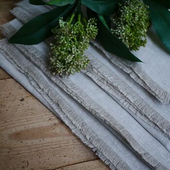 Pair Of French Linen, Natural Fringed Napkins, 6 of 6