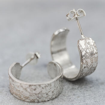 Sterling Silver Textured Hoops Marble Or Woodgrain, 2 of 5