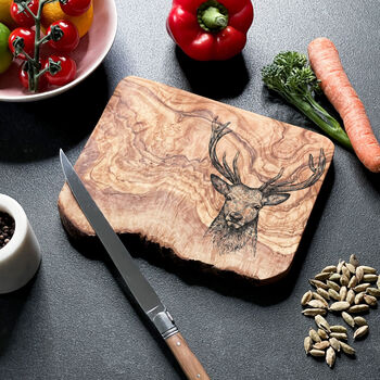 Stag Engraved Olive Wood Cheeseboard, 4 of 11