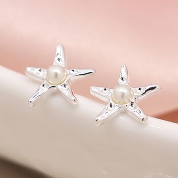 Sterling Silver And Pearl Starfish Stud Earrings, 2 of 7