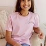Baby Pink Kids Rainbow Embroidered Laughter T Shirt, thumbnail 4 of 4