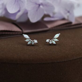 Sterling Silver White Opal Marquise Cluster Stud Earrings, 5 of 12