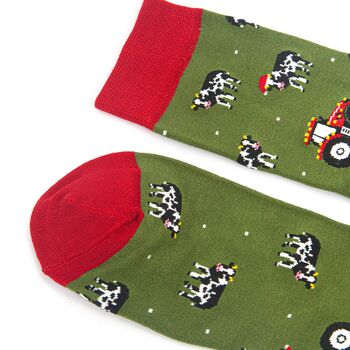 Men's Bamboo Socks Christmas Tractor And Cows, 4 of 5