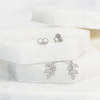 Silver And Cubic Zirconia 50th Birthday Earrings, A Leaf For Every Decade, 2 of 10