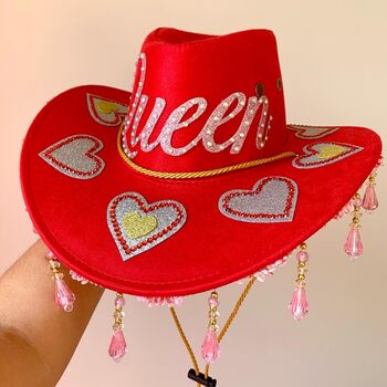 Personalised Rodeo Queen Beaded Fringe Cowboy Hat, 6 of 7