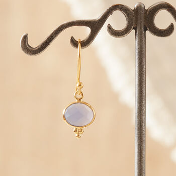 Blue Chalcedony Oval Gold And Silver Drop Hook Earrings, 7 of 11
