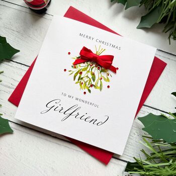 Wonderful Girlfriend Mistletoe Christmas Card, 2 of 4