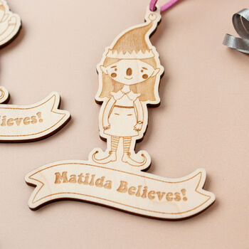 Elf Boy 'I Believe' Christmas Tree Decoration, 3 of 7