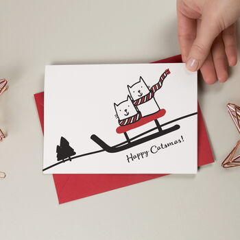 Sledging Cats Christmas Card Single And Packs Available, 2 of 2