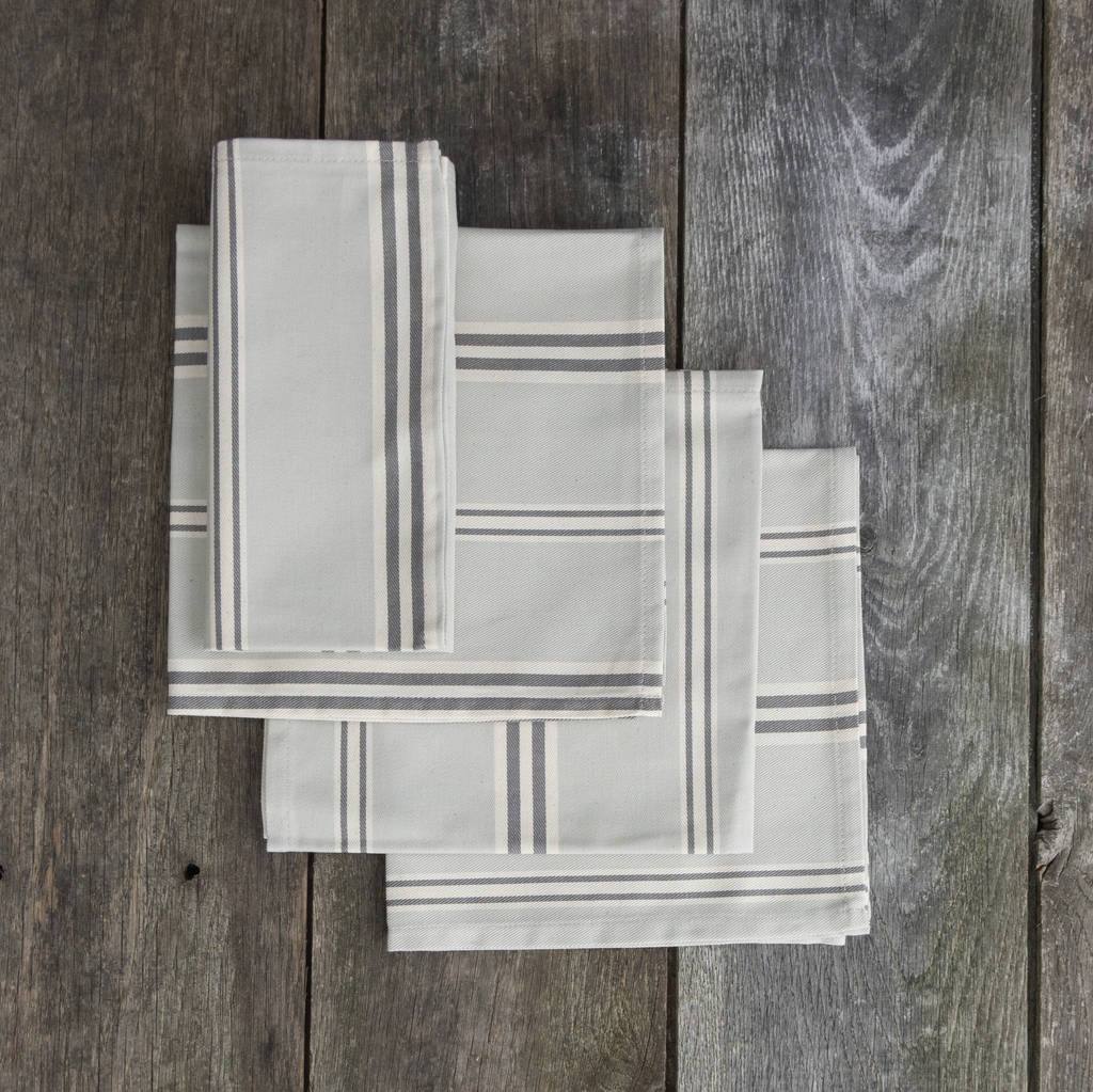 Eastnor Grey Stripe Organic Cotton Napkins By Cottage in the Hills