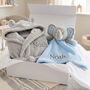 Personalised Grey Baby Gown And Blue Elephant Comforter Set, thumbnail 3 of 12