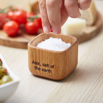 Personalised Salt And Pepper Pinch Pot Set In Solid Oak, 4 of 9