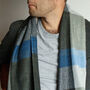 Men's Blue Grey Colour Block Herringbone Scarf, thumbnail 2 of 9