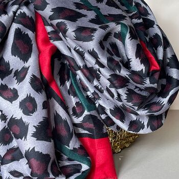 Leopard Print Scarf With Double Red And Green Border, 2 of 3