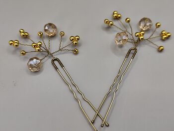 Elegant Gold Hair Pin With Crystal Beads For Weddings, 6 of 9