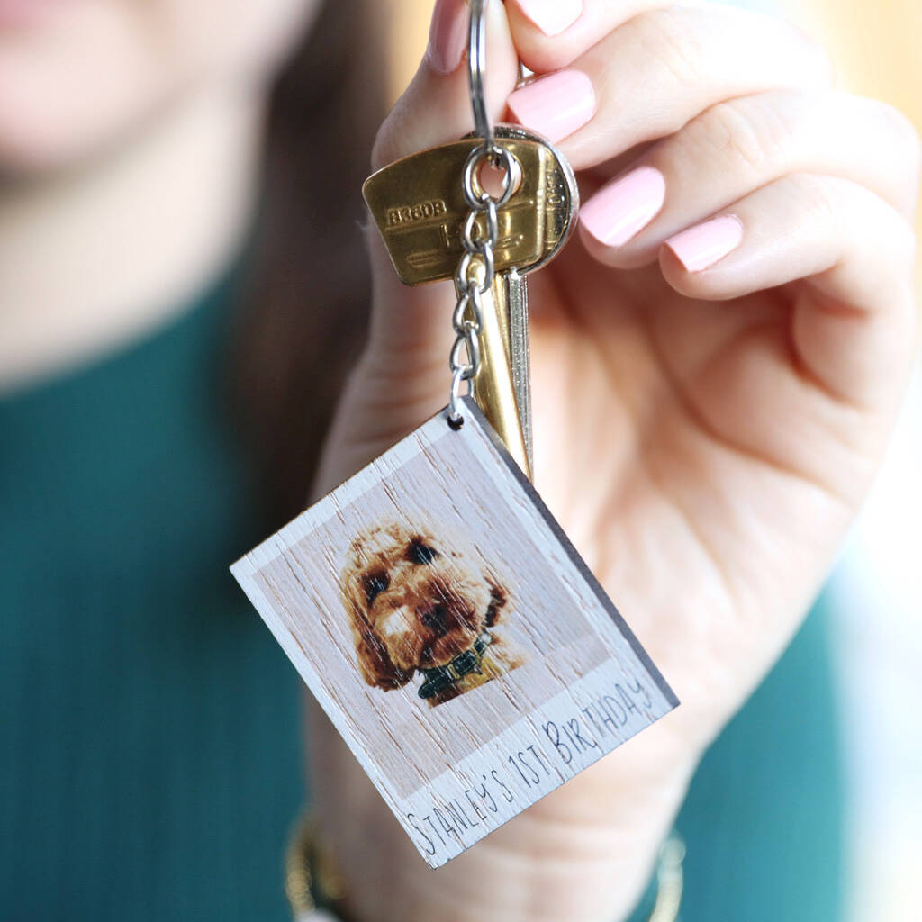 Image of Personalised Animal Photo Wooden Keyring