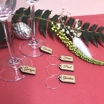 Personalised Five Christmas Name Tag Wine Glass Charms, 2 of 12