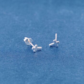 Tiny Minimalistic Cross Stud Earrings, Silver Cross Earrings, Small Studs, 3 of 7