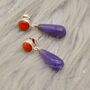 Purple Jade, Red Coral Drop Earrings, thumbnail 5 of 6