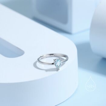 Sterling Silver Natural Blue Topaz Droplet Ring, 3 of 12