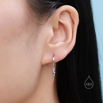 Sterling Silver Lightning Bolt Huggie Hoop Earrings, 5 of 10