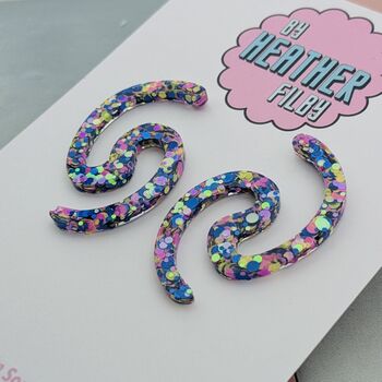 Squiggle Glitter Resin Earrings / Abstract Wavy Jewellery / Bold Colourful Jewellery / Dopamine Dressing Gift, 8 of 12