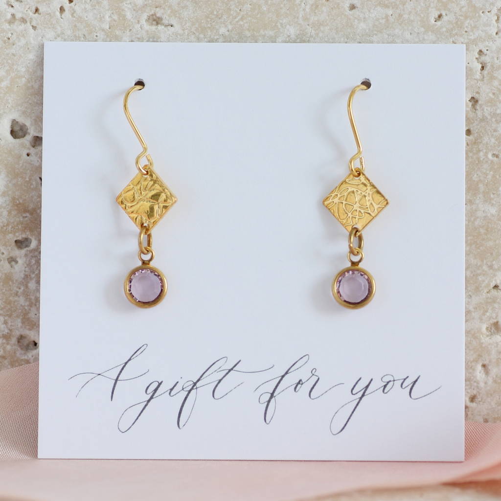 Square Swarovski Crystal Birthstone Earrings By Joy Corrine Smith Square Swarovski Crystal Birthstone Earrings