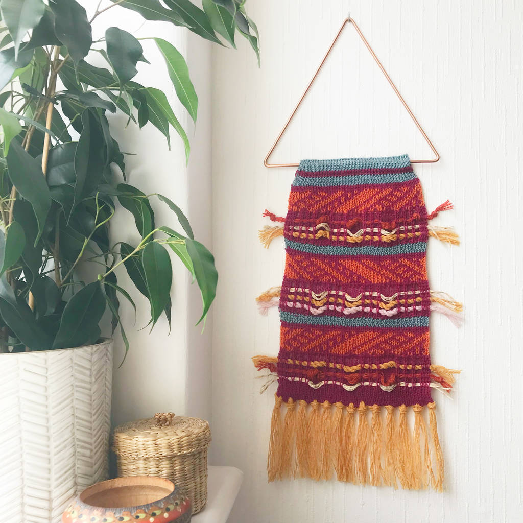 Knitted Tapestry Wall Hanging With Tassels By Little Knitted Stars