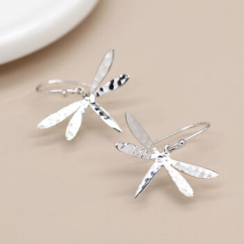 Sterling Silver Hammered Dragonfly Drop Earrings – 25mm X 15mm, 7 of 8