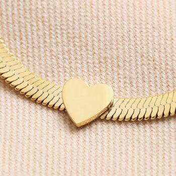 Gold Stainless Steel Heart Charm Herringbone Bracelet, 3 of 12