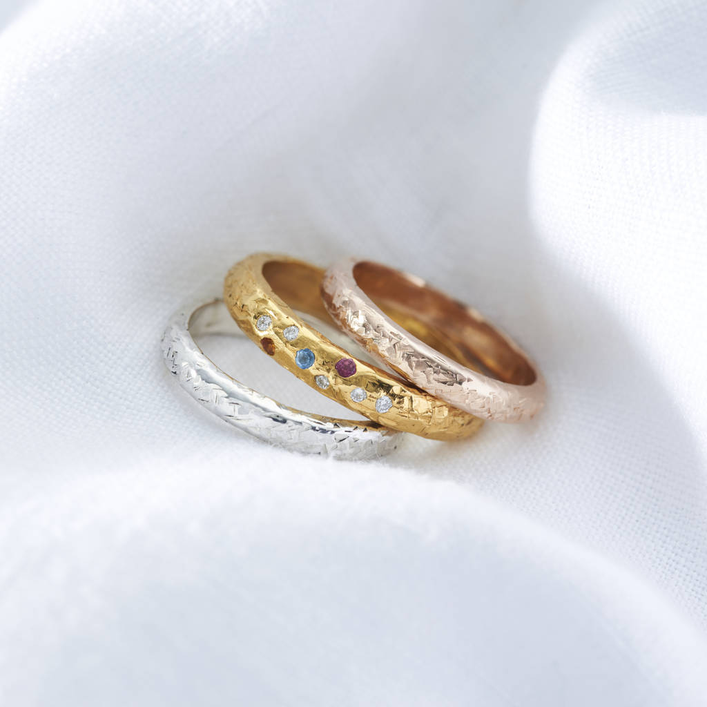 9ct gold diamond and birthstone confetti ring by posh totty designs