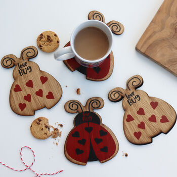 Set Of Four Love Bug Valentine's Ladybird Coasters, 6 of 6