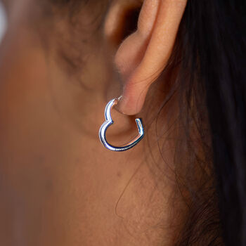 Sterling Silver Open Heart Hoop Stud Earrings – 15mm, 2 of 4