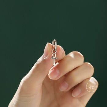Ankh Huggie Hoop Earrings In Sterling Silver, 2 of 10