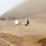 Tiny Solid 9ct Gold Moon And Star Studs, thumbnail 1 of 5