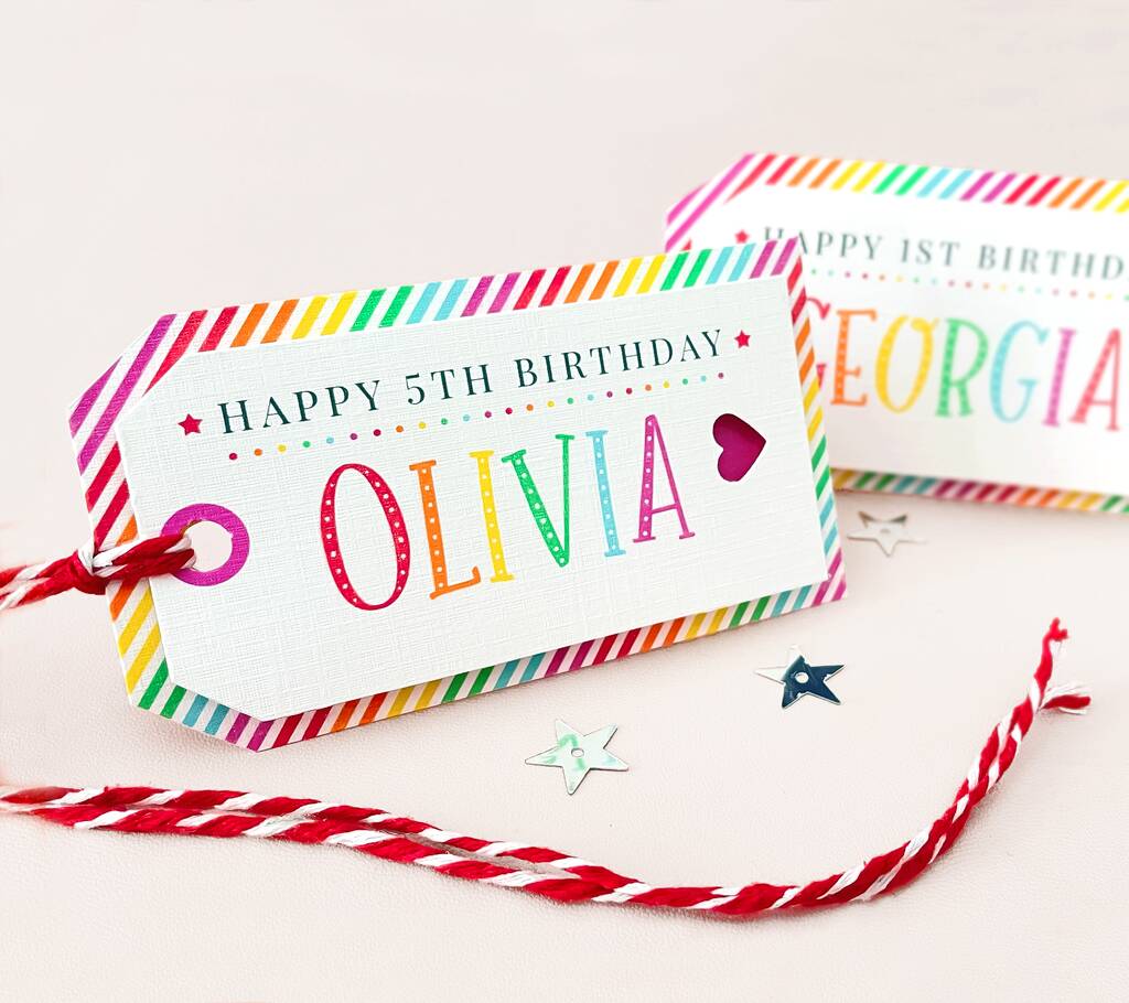 Personalised Rainbow Birthday Gift Tag By Little Yorkshire Paper Co