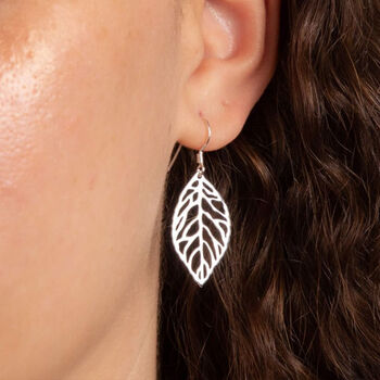 Sterling Silver Open Oak Leaf Drop Hook Earrings, 2 of 6